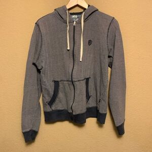 Rugby Men’s Full Zip Sweater Hoodie Size L Gray Pattern